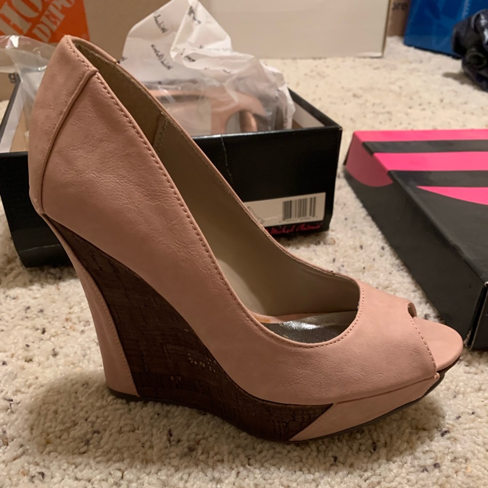 Blush Peep-toe Wedges